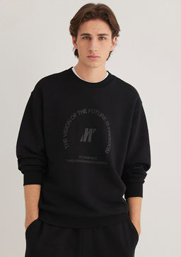 Mavi Pro Bask?l? Siyah Sweatshirt