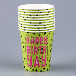 Цена за 10 шт. Стакан бумажный Happy Birthday Яркая, 250 мл