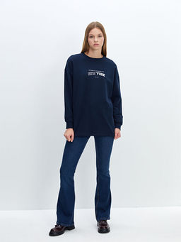 Bisiklet Yaka Bask?l? Oversize Kad?n Sweatshirt Tunik