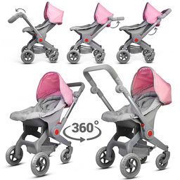 Коляская кукольная металлическая, с корзиной и козырьком, цвет серо-розовая