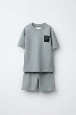 LABEL INTERLOCK T-SHIRT AND BERMUDA SHORTS SET