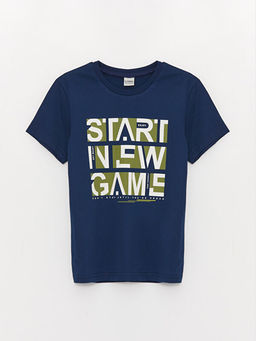 Bisiklet Yaka Bask?l? K?sa Kollu Erkek ?ocuk Ti??rt