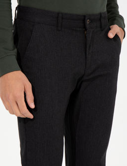Siyah Slim Fit Keten Kar___ml_ Chino Pantolon