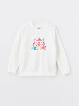 Bisiklet Yaka Bask?l? K?z ?ocuk Sweatshirt