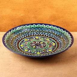 Ляган узбекский Риштанская керамика «Узоры» для плова, 43 см, разноцветный