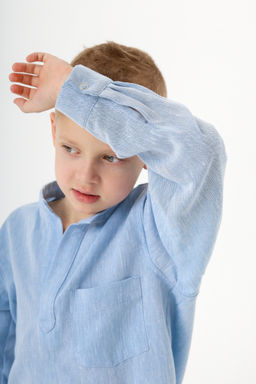 Рубашка-хенли Лен, голубой меланж - Inzibe фото 10