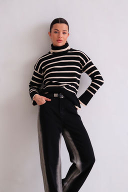 Martichelli Свитер чёрный в бежевую полоску  фото 16