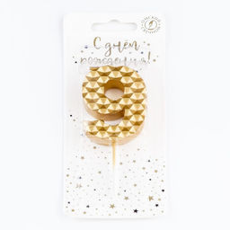 Свеча в торт на шпажке Соты, цифра 9, 7 см, золото - Simaland фото 4