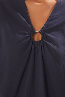 Trendyolmilla Lacivert Mini Dokuma Aksesuarl? Keten Gorunumlu Plaj Elbisesi TBESS25EL00067 фото 9