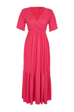 Fusya Duz Maxi Kruvazeli Etegi F?rf?rl? Dokulu K?sa Kol Esnek Orme Maxi Elbise Elbise TWOSS24EL01060 - Trendyolmilla фото 6