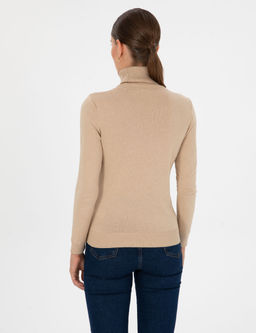 Bej Slim Fit Bal_k__ Yaka Basic Kazak