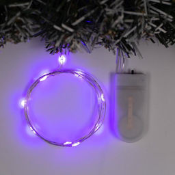 Гирлянда «Нить» 1 м роса, IP20, серебристая нить, 10 LED, батарейки CR2032×2 (в комплекте), свечение фиолетовое