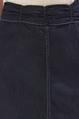 TRENDYOLMILLA Koyu Mavi Beli Buzgulu Yuksek Bel Mini Denim Etek TWOSS25ET00100  фото 3