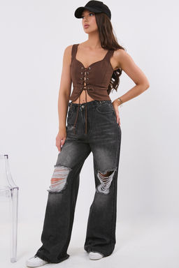 Топ из джинсовой ткани коричневый