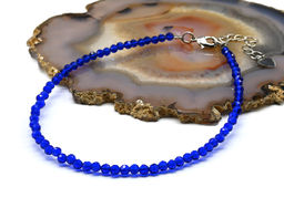 Браслет на ногу из циркона шарик граненый 3мм цв.синий яркий, 21см