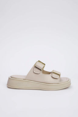 Bej Cift Bantl? Toka Detayl? Kal?n Taban Kad?n Terlik TAKSS25TE00044