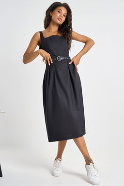 Сарафан офисный полуприлегающего силуэта черный - Fly фото 8