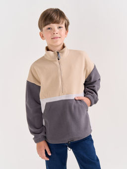 Олимпийка флисовая Колор блок Графит/Беж 7+ - Bungly фото 2