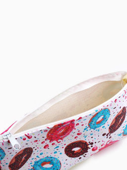 Цена за 2 шт. Косметичка-пенал на молнии, плоская, маленькая, с рисунком Пончики, белая/разноцветная - Simaland фото 3