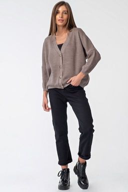 Джемпер вязаный оверсайз на пуговицах из хлопка меланж ореховый