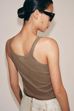 TOP ALGOD?N Y LINO TIRANTES / Marr?n claro - Zara фото 2