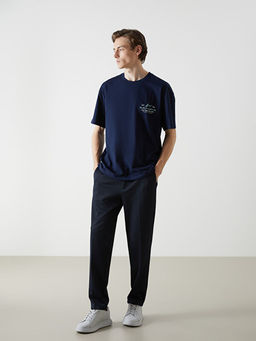 Bisiklet Yaka K?sa Kollu Bask?l? Penye Erkek Ti??rt