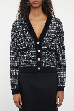 Siyah Tuvit Gorunumlu V Yaka Simli Triko H?rka TWOAW25HI00240