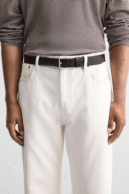 TOPSTITCHED LEATHER BELT