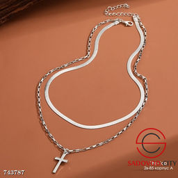 Тонкая и широкая цепочка под серебро с крестиком - Bruno фото 2
