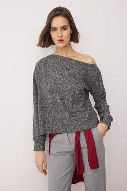 Antrasit Yumos Regular/Normal Kal?p Dusuk Omuzlu Orme Bluz TWOAW26BZ00343