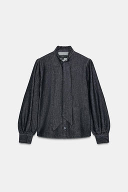 ZW COLLECTION DENIM SHIRT WITH BOW - Zara фото 5