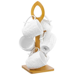 Набор кружек 6 пр. 300 мл 16*18*38 см "Птички на ветке" на деревянной подставке с ручкой