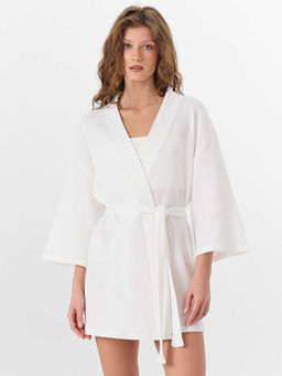 Халат женский белый вафельный укороченный