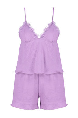 Trendyolmilla Mor Dantelli ve F?rf?r Detayl? Ip Ask?l? Sortlu Dokuma Pijama Tak?m? THMSS24PT00018  фото 7