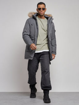Парка мужская зимняя удлиненная с мехом темно-серого цвета 8318TC - Wonderrman фото 15