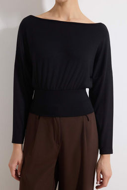 Siyah Fitted/Vucuda Oturan Kay?k Yaka Uzun Kollu Premium Yumusak Orme Bluz TWOSS26BZ00344 - Trendyolmilla фото 3