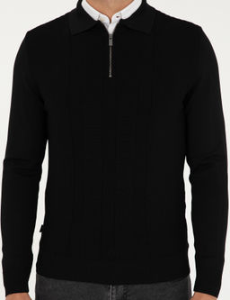 Siyah Regular Fit Fermuarl_ Polo Yaka Triko Kazak - Pierre cardin фото 6