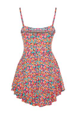 Cok Renkli Bask?l? Ask?l? Volanl? Sortlu Mini Orme Tulum TWOSS23TU00044