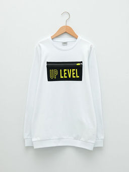 Bisiklet Yaka Bask?l? Uzun Kollu Erkek ?ocuk Sweatshirt