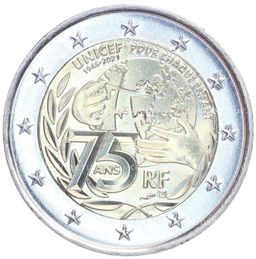 Монета 2 евро 2021 года Франция 75 лет ЮНИСЕФ