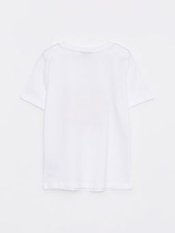 Bisiklet Yaka Bask?l? K?sa Kollu Pamuklu K?z ?ocuk Ti??rt - Waikiki фото 2