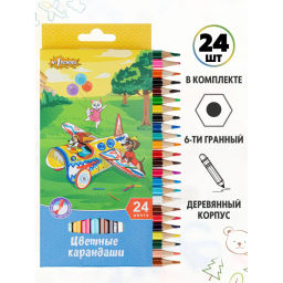 Карандаши цветные 24 цв 6-гран №1School Шустрики - Комус фото 6