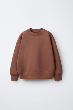 SUDADERA B?SICA TEXTO Y ETIQUETA / Marr?n