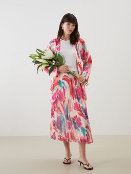 Beli Lastikli Desenli ?ifon Kad?n Pileli Etek