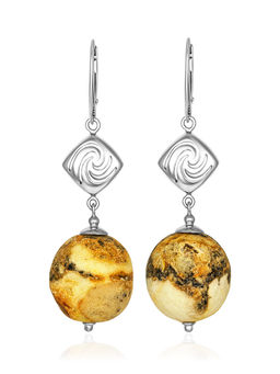 Эффектные серьги из натурального текстурного янтаря Помпеи