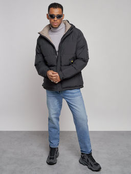 Куртка спортивная болоньевая мужская зимняя с капюшоном черного цвета 3111Ch - Wonderrman фото 12