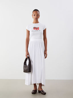 Bisiklet Yaka Bask?l? Kad?n Ti??rt