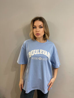 K12301 Футболка OVER SIZE (плотный хлопок) ГОЛУБОЙ