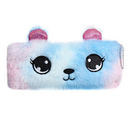 Пенал школьный меховой на молнии Calligrata «Мишка», пушистый, с ушками, МИКС