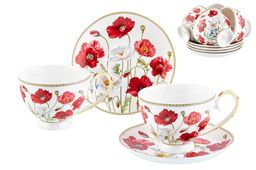 Чайн. наб. 12 пр. 300 мл Маки на ножке, NEW BONE CHINA
